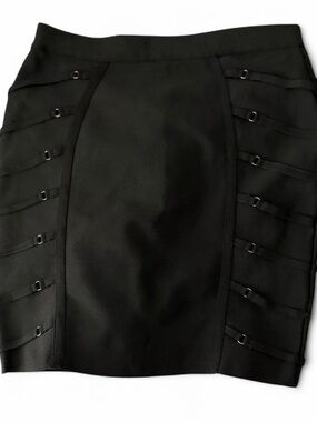 Black Panel Mini Skirt with Decorative Straps